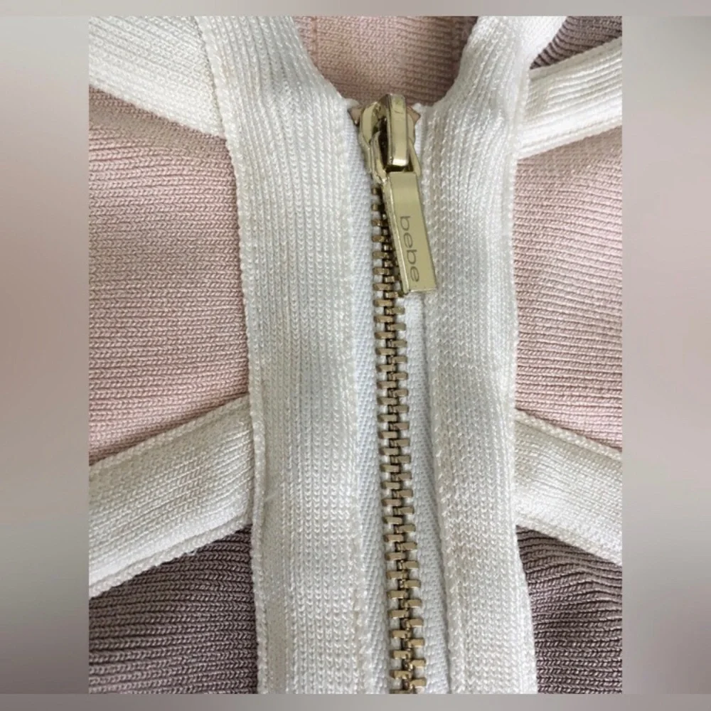 EUC 90’s beautiful Bebe thick multicolored zip up vneck long sleeve top. - Picture 4 of 7